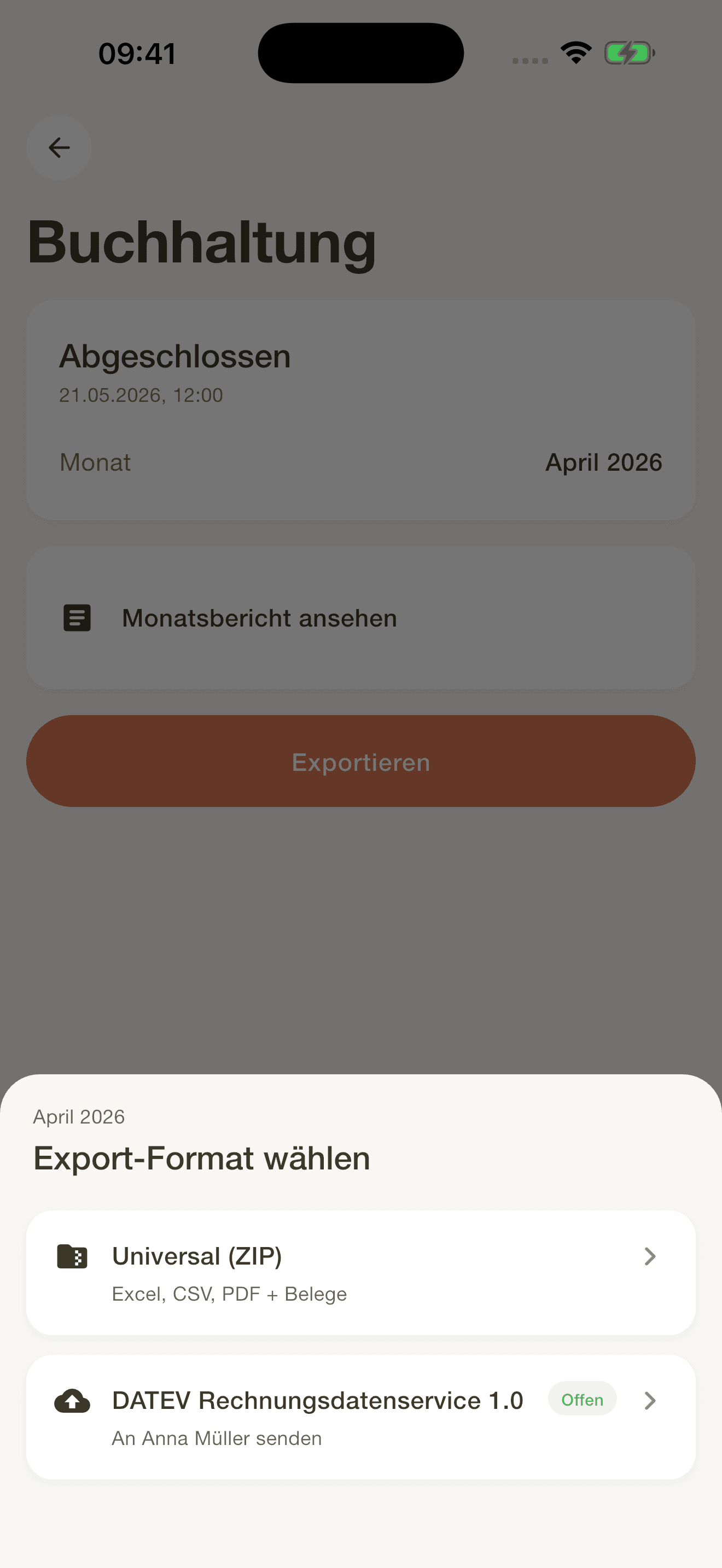 BuchhaltIQ Export-Format wählen